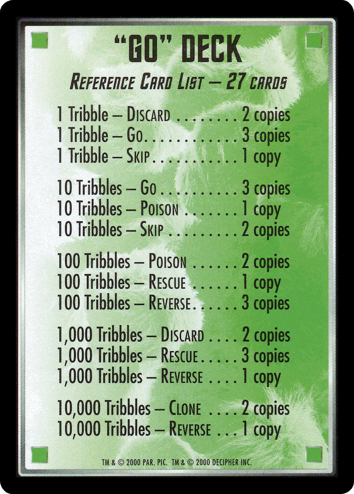 "Go" deck reference card