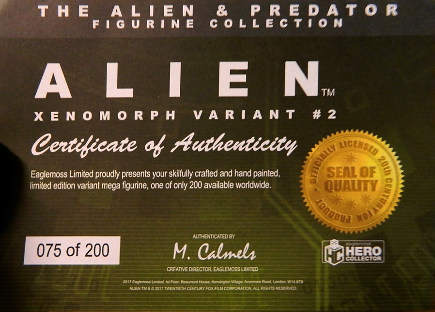 Eaglemoss Alien & Predator Certificate Issue Mega 3 Certificate