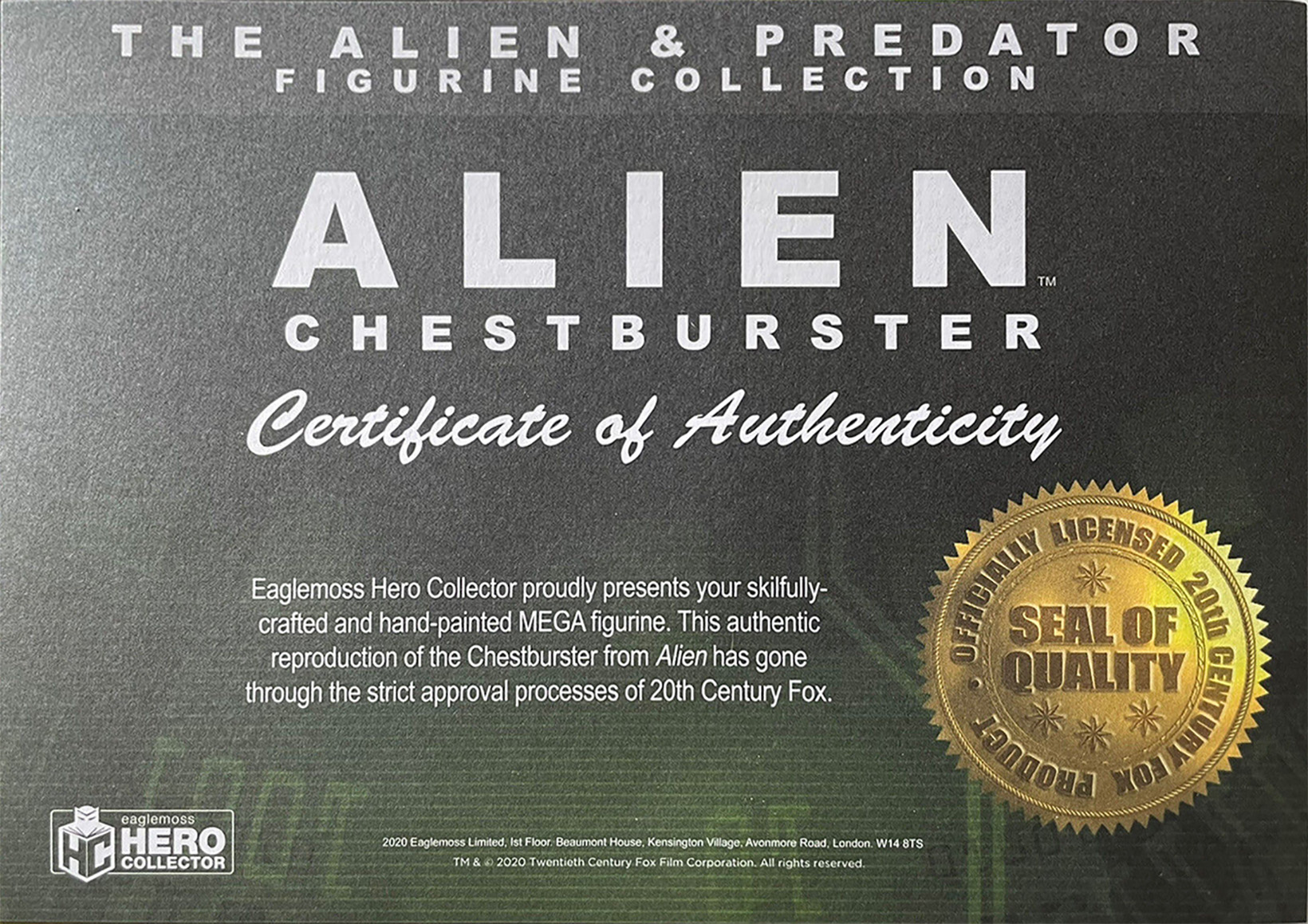 Eaglemoss Alien & Predator Certificate Issue Mega 9 Certificate