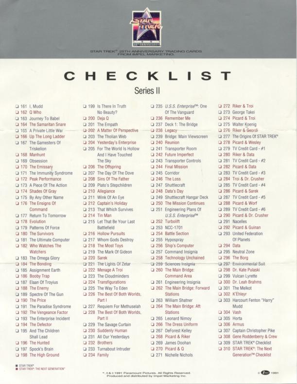 25th Anniversary Series II mail-in checklist version 2