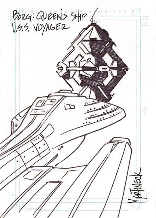 Martineck Sketch - Borg Queen's Ship vs Voyager