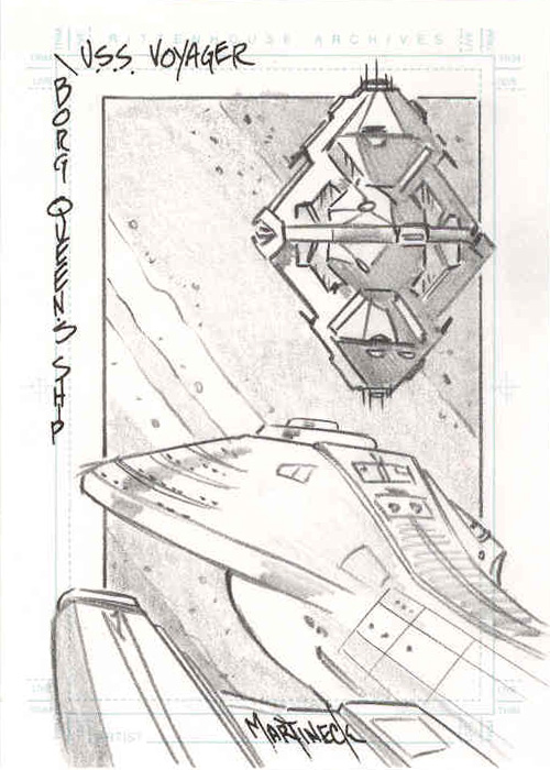 Martineck Sketch - U.S.S. Voyager vs Borg Queen's Ship vs Voyager