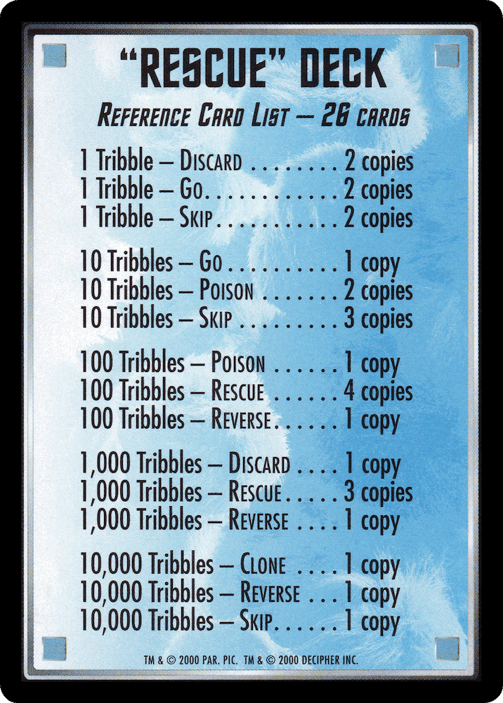 "Rescue" deck reference card