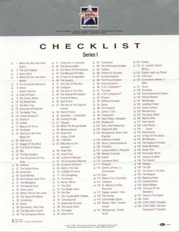 25th Anniversary mail-in checklist