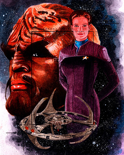 Roy Cover AR Sketch - Worf, Jadzia Dax and DS9