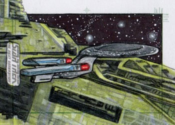 Adam & Bekah Cleveland Sketch - USS Enterprise NCC 1701-D and Renegade Borg Ship #2
