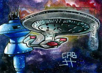 James Hiralez Sketch - USS Enterprise NCC 1701-D & Spacedock