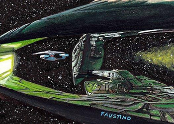 Norman Faustino Sketch - USS Enterprise NCC-1701-D and Romulan Warbird