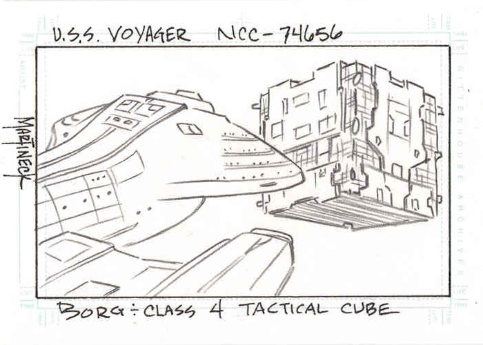 Martineck Sketch - U.S.S. Voyager vs Borg Tactical Cube vs Voyager